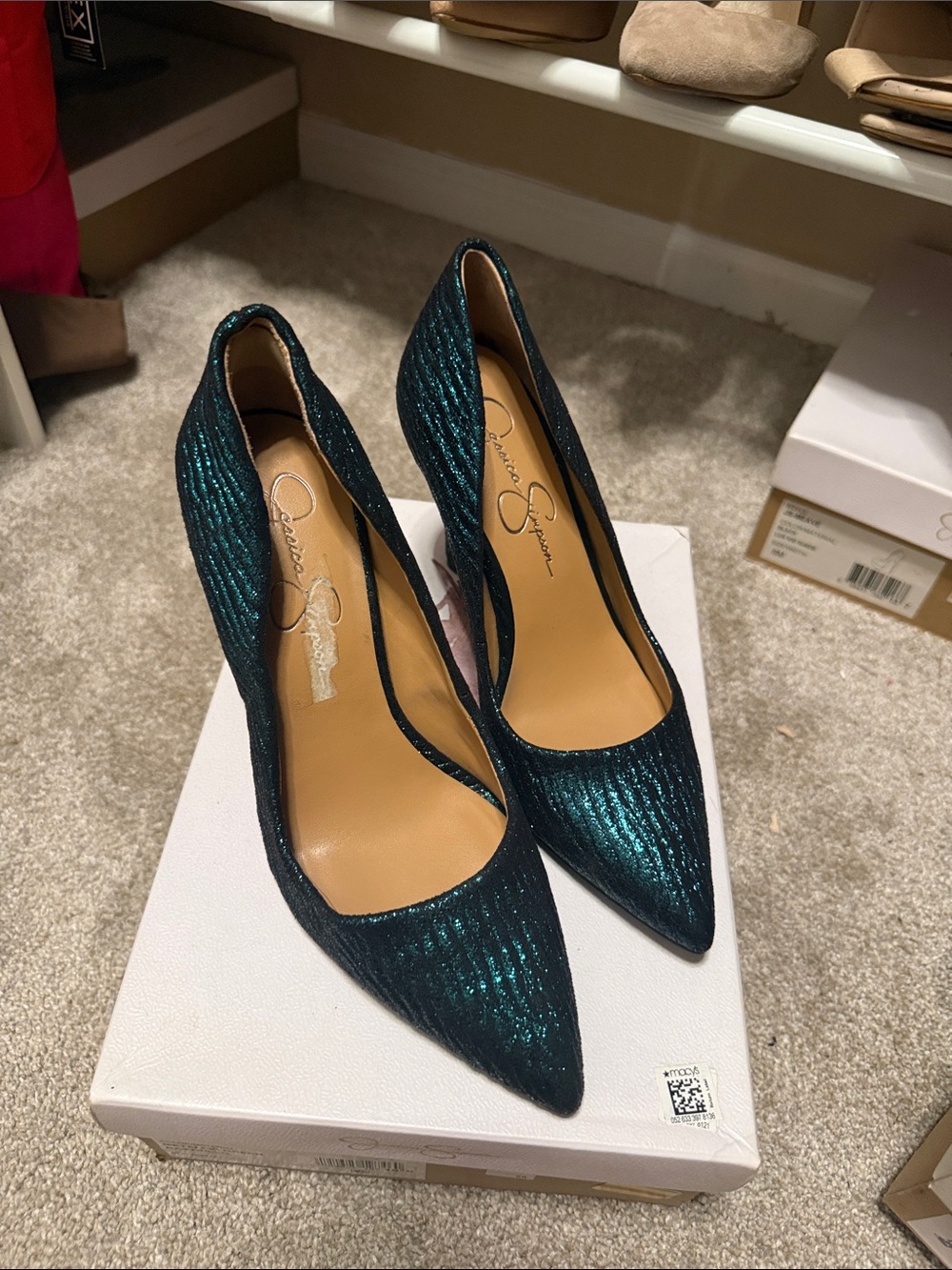 Jessica Simpson Emerald Teal Glitter Pointed Toe Pumps
